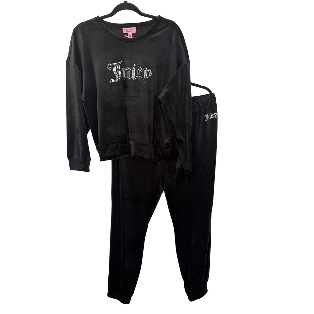 Juicy Couture‎ Black Velour Rhinestone Tracksuit Set Liquorice XL 110047809